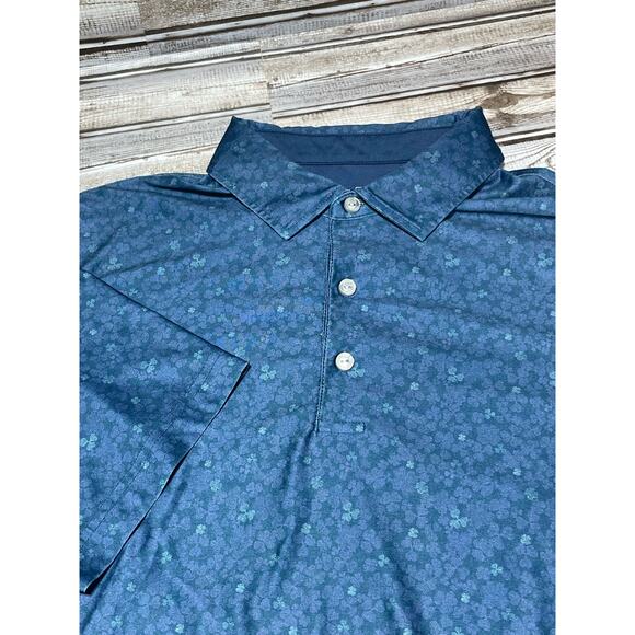 Hickey Freeman Mens Golf Polo Blue Clover All Over Print Size Large - Picture 1 of 5
